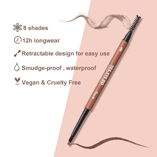 Vista 5 de Auburn - Lápiz de cejas rojo impermeable, lápiz automático para cejas con carrete para cabello rojo, bolígrafo de cejas ultra preciso para definir