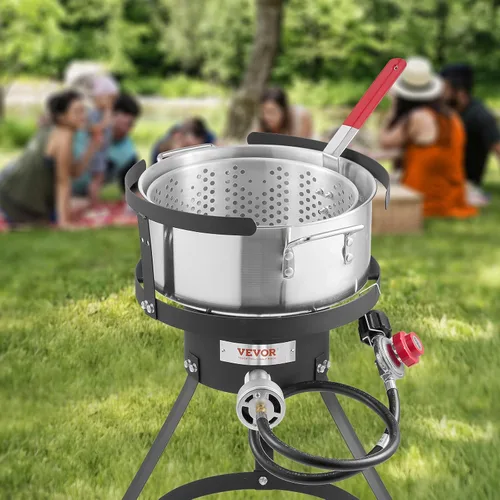 Vista 8 de VEVOR Freidora de Pescado y Alitas de 10 Qt, Kit de Freidora de Pescado de Propano de Aluminio, Freidora Profunda para Exteriores Olla para Mariscos