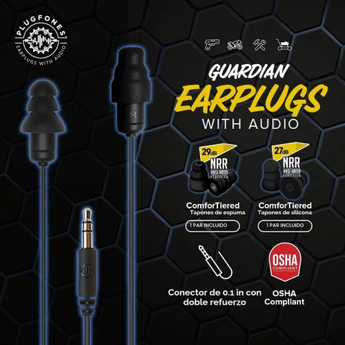 Vista 2 de Plugfones Contractor audífonos internos con protección de silicona y protección de goma eva Negro