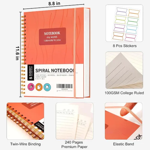 Vista 3 de Yoment Cuaderno de espiral de tapa dura de 8.5 x 11 pulgadas, 240 páginas, cuadernos grandes A4 para el trabajo, 100 GSM, cuaderno de papel