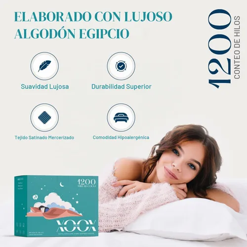 Vista 2 de XOOX Linen Juego de sábanas de algodón egipcio 100% tamaño King - Set de 4 piezas de 1200 hilos de alta calidad de lujo, juego de sábanas de algodón