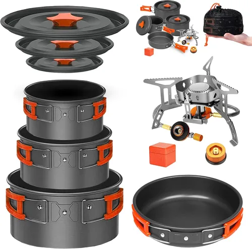 Vista 10 de Smokey Camp Camping Cookware Mess Kit Set with Stove - Backpacking Camping Pots and Pans Set, All in One Non-Stick Camping Cooking Set, Portable