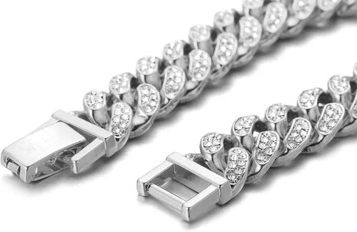 Vista 9 de Halukakah Cadena de eslabones cubanos para hombres helados, cadena de oro para hombre de 0.591in, pulseras Miami de 7 pulgadas (7.1in) en chapado