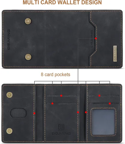 Vista 8 de Funda trasera desmontable 2 en 1 compatible con iPhone 13 Pro Max con tarjetero de cuero bolsillo delgado fundas para teléfono 6.7 pulgadas (negro)