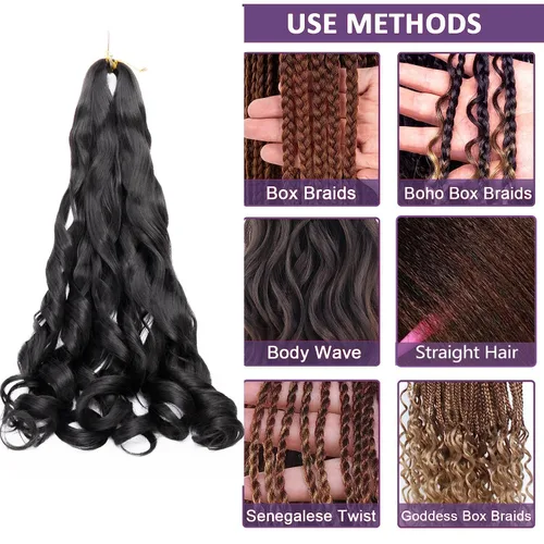 Vista 4 de Paquete de 8 paquetes de cabello trenzado francés, 18 pulgadas, cabello de ganchillo en espiral ondulado suelto para mujeres negras, preestirado