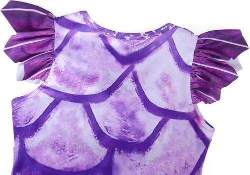Vista 5 de AmzBarley Disfraz de Mal para niñas, fiesta de Halloween, cosplay, disfraz, juego de rol de dragón, vestido de manga con aleteo para niños de 3 a 10