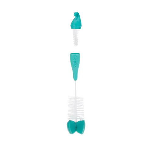 Vista 7 de Nuby Cepillo para biberones y pezones con cerdas y punta de esponja Paquete de 3: aguamarina, azul, verde Mango colgante con gancho para secar