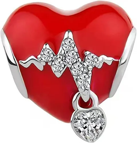 Vista 2 de KunBead Encantos de cuentas de corazón esmaltados rojos compatibles con pulseras Pandora, Cobre, vidrio