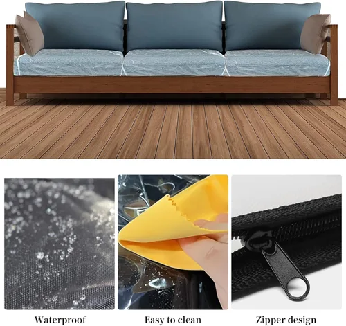 Vista 7 de 4 fundas de cojín de sofá de plástico impermeables PVC Clear Waterproof Sofa Couch Covers, Furniture Sofa Seat Slipcover for Against Pets Clawing