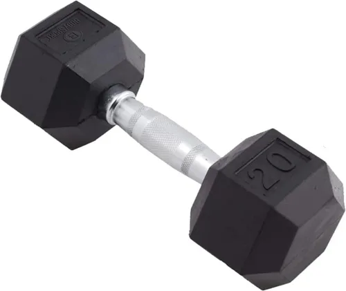 Vista 25 de Body Sport Mancuerna hexagonal con revestimiento de goma, individual – Mancuernas para ejercicios – Equipo de entrenamiento de fuerza – Accesorios