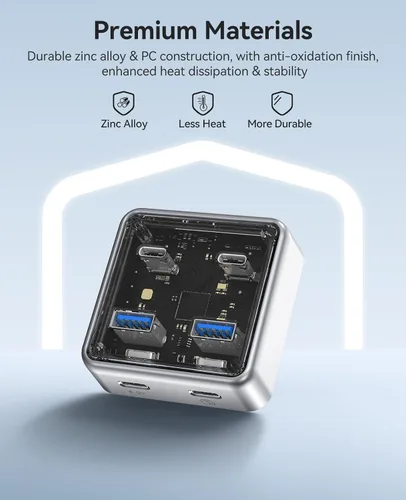 Vista 4 de ORICO Concentrador USB-C de 10 Gbps, divisor USB 3.2 de aleación de zinc de 4 puertos con 2 puertos USB-A y 2 puertos USB-C, extensor de datos