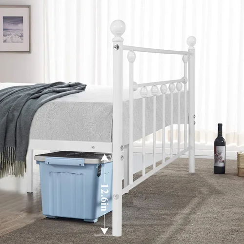 Vista 6 de VECELO Base de cama de plataforma metálica de tamaño matrimonial con cabecera y estribo, soporte de listones de acero resistente, base de colchón