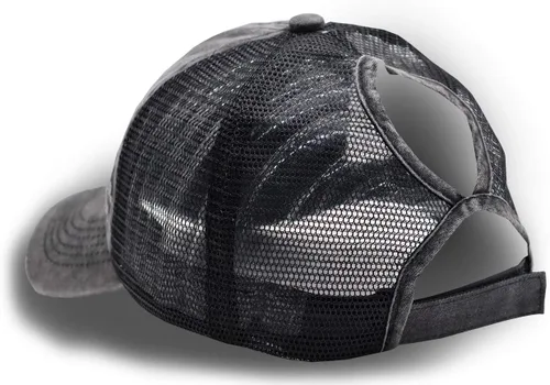 Vista 4 de Gorra de béisbol para cola de caballo para mujer, ajustable, vintage, estilo camionero, mezclilla lavada