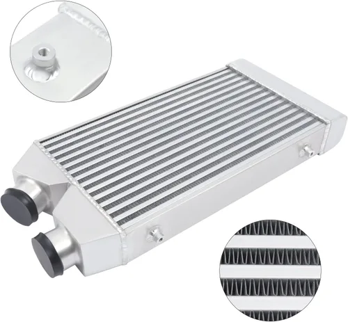 Vista 3 de Intercooler turbo universal de aluminio de 2.5 pulgadas de E/S de 24.5 x 12.5 x 3 pulgadas, un lado universal de aluminio Turbo Intercooler