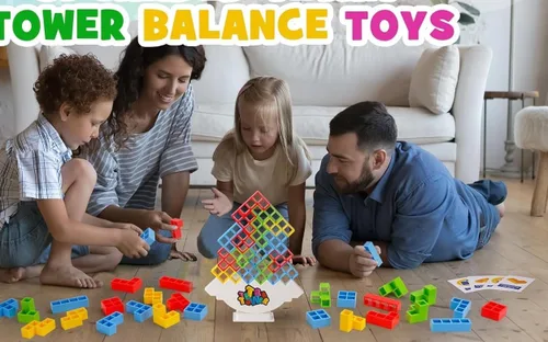 Vista 8 de 50 Piezas Juegos de Mesa para Niños y Adultos Torre Tetra Juguetes de Equilibrio y Apilamiento Perfectos para Juegos Familiares, Fiestas, Viajes