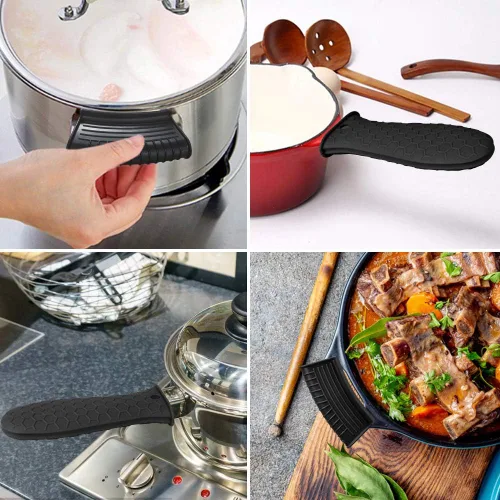 Vista 3 de Paquete de 8 fundas de mango de hierro fundido, soporte de silicona para mango caliente, soporte de mango de asistencia, funda antideslizante