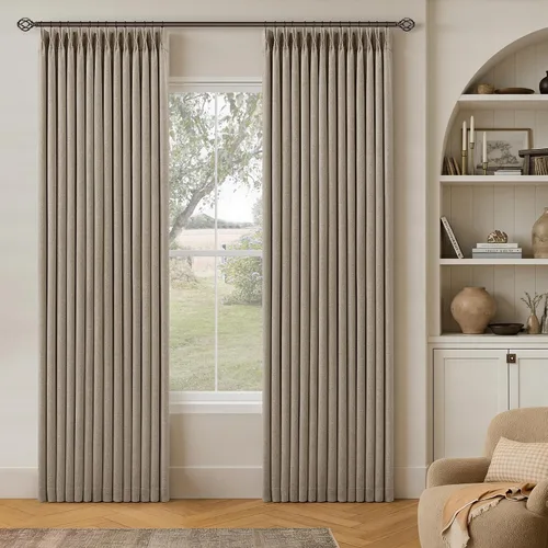 Vista 205 de Juego de 2 paneles de cortinas plisadas negras de 80 pulgadas para sala de estar, cortinas plisadas de lino con forro de 80 pulgadas de largo, 100%