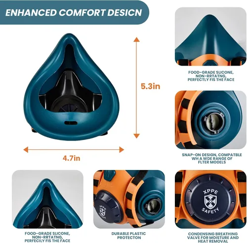 Vista 3 de Máscara respiradora de silicona reutilizable con filtros, máscara de gas para soldadura, carpintería, pintura en aerosol, polvo, productos químicos