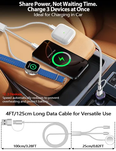 Vista 3 de Esenciales de viaje para cargador de Apple Watch, cargador de iPhone, cable de carga de viaje 3 en 2 tipo C/Lightning/magnético, cable de carga