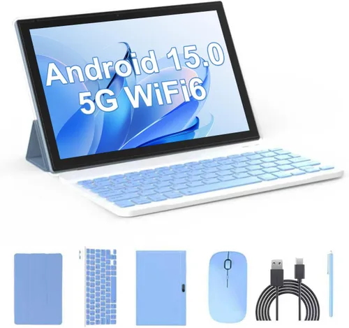 Vista 8 de Tableta 2 en 1, tabletas de 10 pulgadas Android 14, set de tableta con teclado, estuche, ratón, lápiz capacitivo, 8GB+64GB/1TB de expansión