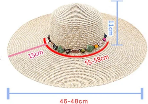Vista 4 de Sombrero de paja de protección solar de ala ancha para mujer, sombrero flexible plegable, gorra de playa con protección UV de verano Cadena-beige
