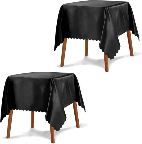 Vista 15 de P Pothuiny Paquete de 2 manteles cuadrados de satén beige de 54 x 54 pulgadas, manteles de satén superpuestos para decoración de mesa de tela suave