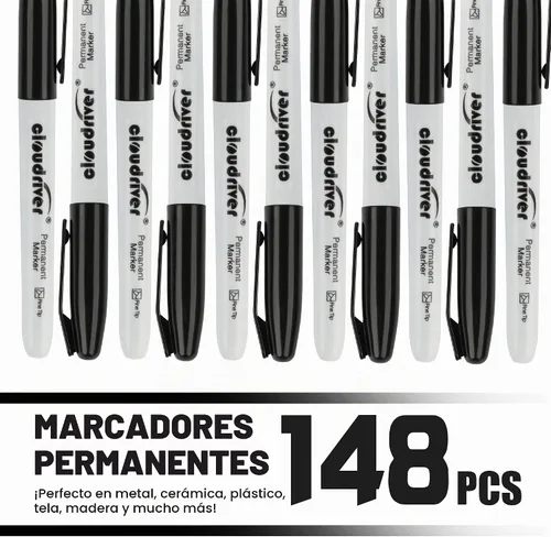Vista 2 de cloudriver Marcadores permanentes, juego de 148 marcadores permanentes negros, punta fina, marcadores permanentes a granel para trabajar en madera