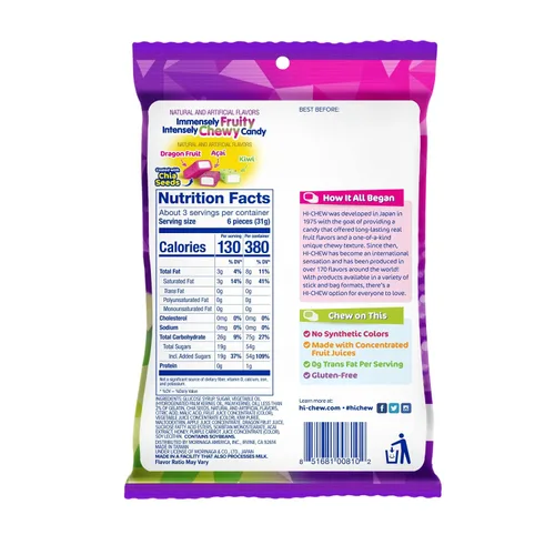 Vista 2 de HI-CHEW Mezcla Superfruit, 3.17 oz, 6 piezas, sin gluten, elaborada con sabores de frutas naturales y artificiales