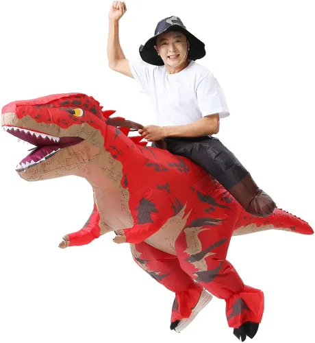 Vista 2 de MXoSUM Disfraz inflable de dinosaurio para adultos, T-REX, disfraz divertido de dinosaurio inflable