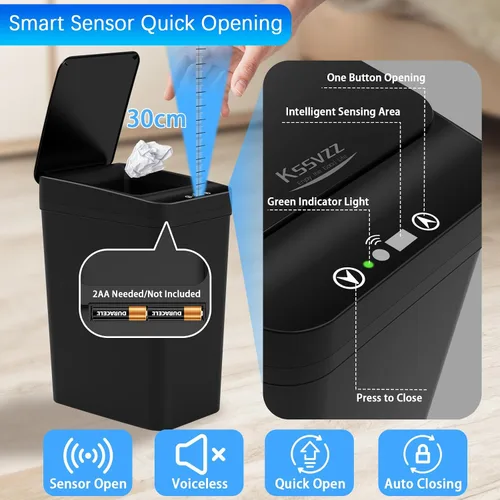 Vista 4 de Paquete de 3 cubos de basura automáticos pequeños para baño con tapa - Cubo de basura sin contacto de 2.5 galones, cubo de basura inteligente