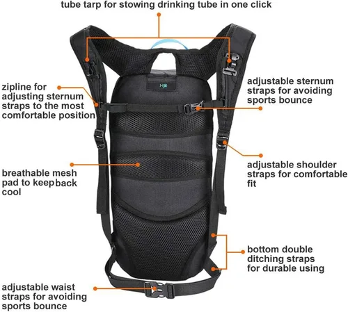 Vista 3 de Mochila de Bicicleta Pequeña Mochila de Ciclismo de Montaña Ligera 6l Mochila de Día - Ciclismo MTB, Senderismo, Esquí, Bicicleta de Nieve