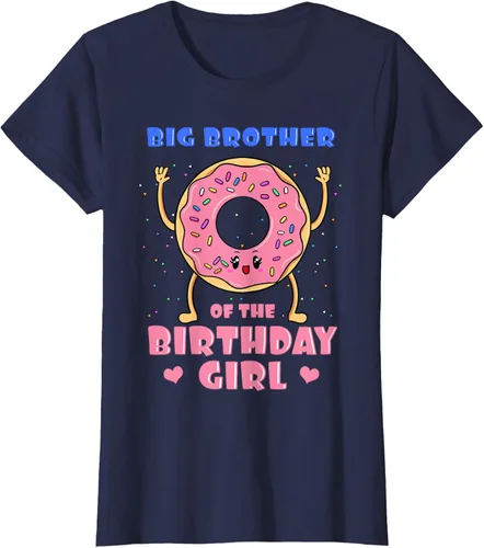 Vista 41 de Big Brother Of The Birthday Girl Donut Bday Party Bro Sib Camiseta, Negro, S