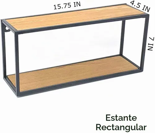 Vista 5 de allgala Juego de 4 estantes flotantes con marco de metal negro con acabado de madera