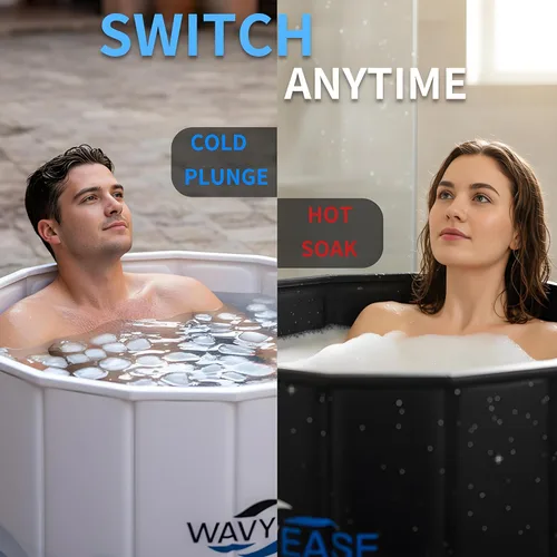 Vista 3 de WAVYEASE® Bañera portátil para adultos - (31.5 pulgadas de largo x 26 pulgadas de alto) bañera fría plegable para recuperación - Bañera de remojo