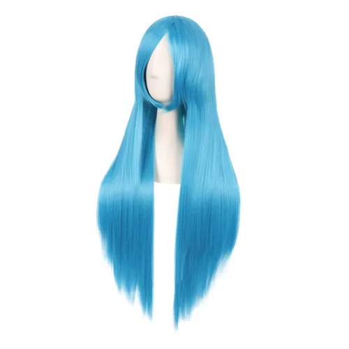 Vista 3 de MapofBeauty Peluca larga y recta para disfraz de anime, para cosplay, peluca de fiesta (azul cian)