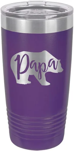 Vista 15 de PAPA BEAR BLACK Vaso de bebida de 20 onzas con pajita Taza de viaje grabada con láser Comparar con Yeti Rambler Idea de regalo para papá