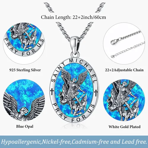 Vista 3 de Odinstone Collar de plata de ley 925 con medalla de San MiguelSan CristóbalSan BenitoCrucifijo de JesúsSan UrielArcángel Rafael para hombres