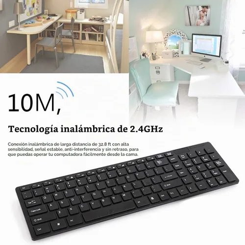 Vista 8 de Combo de teclado y mouse sin cables, teclado silencioso y silencioso, portátil, máquina de escribir, teclados sin cables, mouse, combo de accesorios