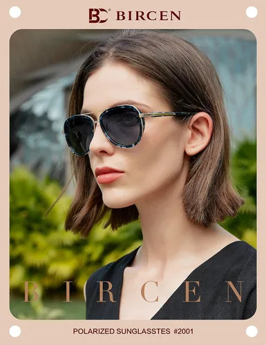 Vista 2 de BIRCEN Gafas de sol polarizadas para mujer con protección UV - Sombras retro espejadas con montura de acetato BC2001