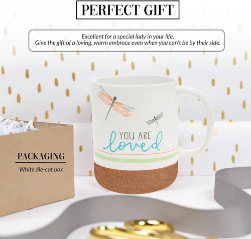 Vista 3 de Pavilion Gift Company You Are Loved - Taza de cerámica de 16 onzas con fondo glaseado de arena, libélula, taza de café de mango grande, regalo
