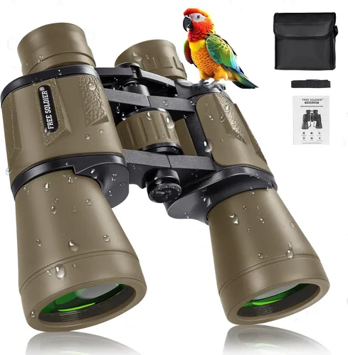 Vista 11 de [Usado] Prismáticos de 20 x 50 de alta potencia para observación de aves con ocular grande de 28 mm, prismáticos impermeables para caza, senderismo