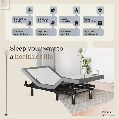 Vista 3 de Sven & Son Base de cama ajustable clásica, elevación de cabeza y pies, masaje, luces bajo la cama, USB, memoria de gel, marco inteligente