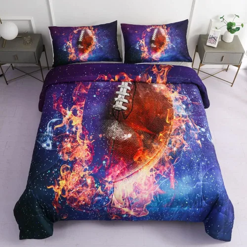 Vista 12 de Juegos de Edredón de Béisbol Deportivo Tamaño Queen Full - Juego de Cama de 3 Piezas Ice Flame Galaxy Béisbol para Niños Colcha Cubrecama