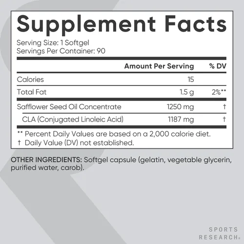 Vista 5 de Sports Research CLA - 1250 mg con ácido linoleico conjugado activo para hombres y mujeres Sin OMG, sin soja ni gluten, 95% (90 cápsulas blandas)