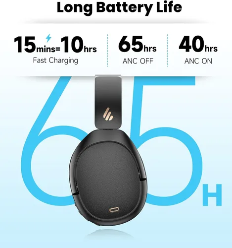 Vista 8 de Edifier W80 - Auriculares de diadema con cancelación activa de ruido de -49dB, LDAC de alta resolución con cable e inalámbricos, llamada clara AI