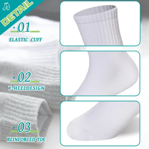 Vista 4 de Eyean Calcetines Deportivos Tipo Crew para Niños y Niñas de Algodón para Uniforme Escolar Casuales Básicos 6 Pares