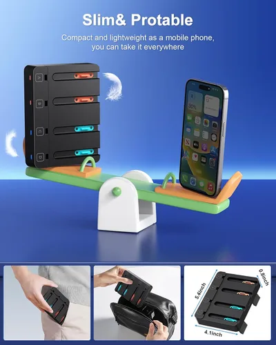 Vista 6 de Controller Charger for Nintendo Switch 2 2025 and Switch 1, Horizontal Charging Dock Station for Joy con and for Joycon 2 Accessories with Foldable