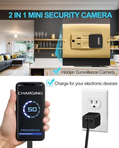 Vista 6 de Cargador inteligente de cámara USB WiFi, cámara inalámbrica HD 1080P, aplicación de cámara de seguridad, alimentación en vivo para el hogar