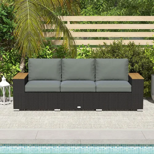 Vista 9 de 3Seat PE Rattan Wicker Sofa Wide Armrests Cushions Dark Gray Weather-Resistant Comfortable All-Weather Premium Durable Robust