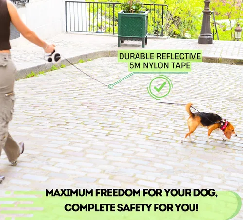 Vista 8 de Snuggle Paws - Correa retráctil para perro de 16 pies, todo en uno, con linterna LED, soporte para bolsa de excrementos, cable de acero resistente a